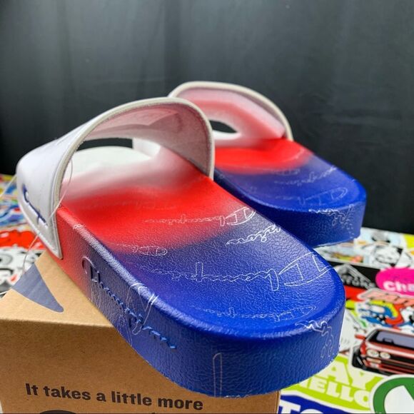 Champion Red White And Blue Slides Womens 7 / 9 - Picture 10 of 11